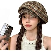 Womens Newsboy Cap Plaid Beret Hat Visor Flat Cap Vintage Cotton Hats Summer Cabbie Baker Boy Hat Beret Cap