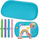 idooss Silicone Art Mats for Kids 24” x 16”, Silicone Craft Mats with Raised Edges, Paint Mat for DIY, Paint, Crafts, Clay, Jewelry-Making (Blue)