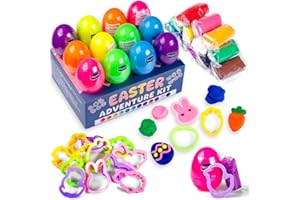 Waybla 12-Pack Prefilled Easter Eggs with Modeling Dough & Easter-Shaped Cutters, Non-Candy Easter Gift Easter Basket Stuffers for Kids
