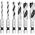 COMOWARE Brad Point Stubby Drill Bit Set for Wood, Short Length Drill Bit Set 6pcs HSS 4241 Steel with 1/4-Inch Quick Change Hex Shank