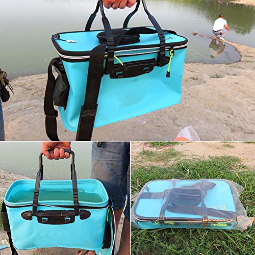 Tmat Fishing Bucket EVA Fishing Water Bucket Portable Collapsible Live Bait Bucket&Can carry Pump Kit Dark blue