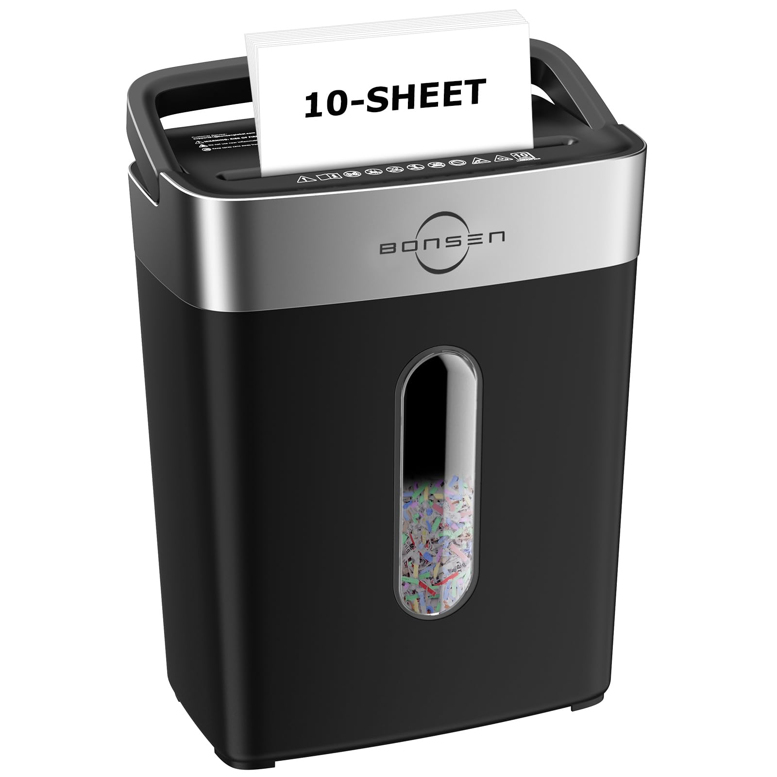 Photo 1 of **ITEMS FACTORY SEALED** Bonsen 10-Sheet Cross Cut Paper Shredder for Home Office, P-4, Portable Handle, 4 Gallons Bin, Paper and Credit Card Shredder, Black (S3201 New Version)