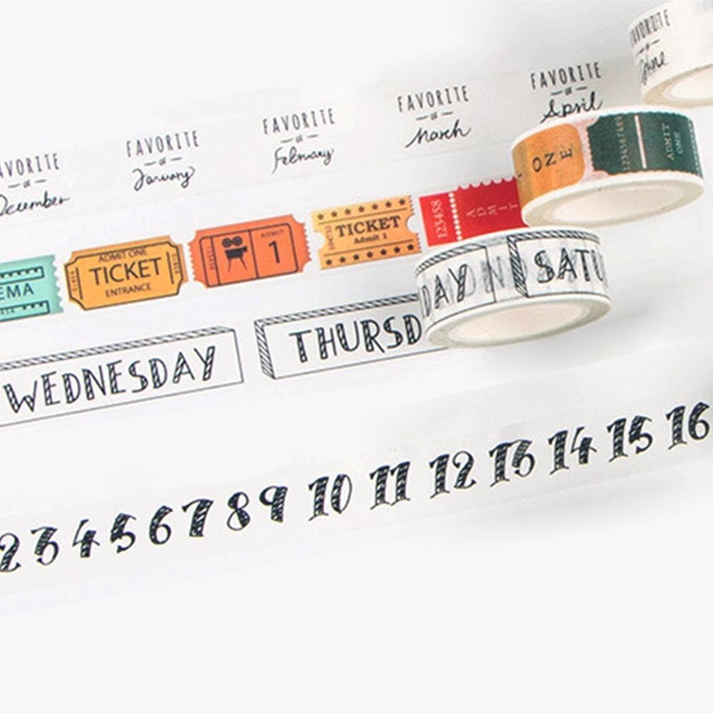 4 Pcs Decorative Washi Tape Month Week Date Series DIY Handmade Crafts Diary Scrapbook Photo Album Decor Sticker Tape Rolls