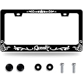 Funny License Plate Frame Black White Crown Design License Plate Holder for Front and Rear Black License Plate Stainless Steel Personalized Auto Parts Decoration with Screws 12 x 6 Inch