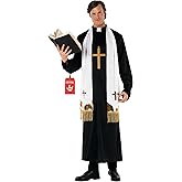 Morph Priest Costume Men Exorcist Outfit Adult Priest Costume With Collar Plus Accessories For Halloween Party