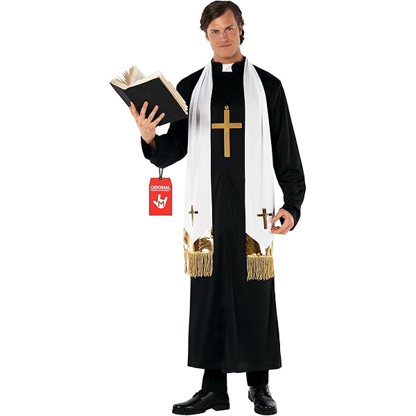 Costume Exorciste Adulte - Veste Noire, Robe, écharpe Violette, Croix - Taille Grand - Idéal Halloween Et Soirées Déguisées