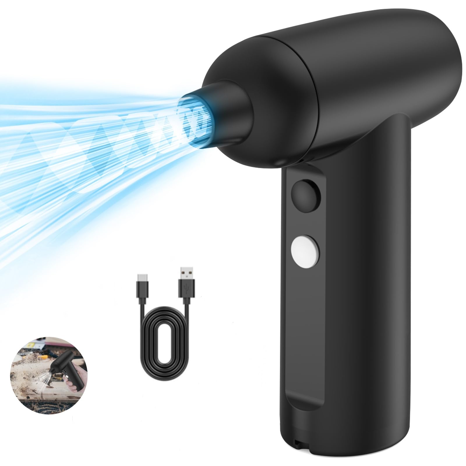 Compressed Air Duster,3 Gear Adjustable 110000RPM Electric Cleaner,Rechargeable Cordless Jet Dry Handheld Blower with Ceramic Motor for Keyboard,Computer,Laptop,Car Dry and Home (Black)