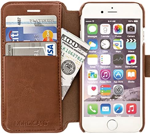 iPhone 6S Wallet Case With 3 Card Slots and Money Pocket - Your Phone, Cards and Cash in One Slim PU Leather Wallet Case - Luggage Brown - for iPhone 6 &amp; 6S