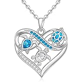 Talonior Turtle Necklace for Women S925 Sterling Silver Blue Opal Sea Turtle Necklace Cross Heart Mother Daughter Pendant Jewelry Gift