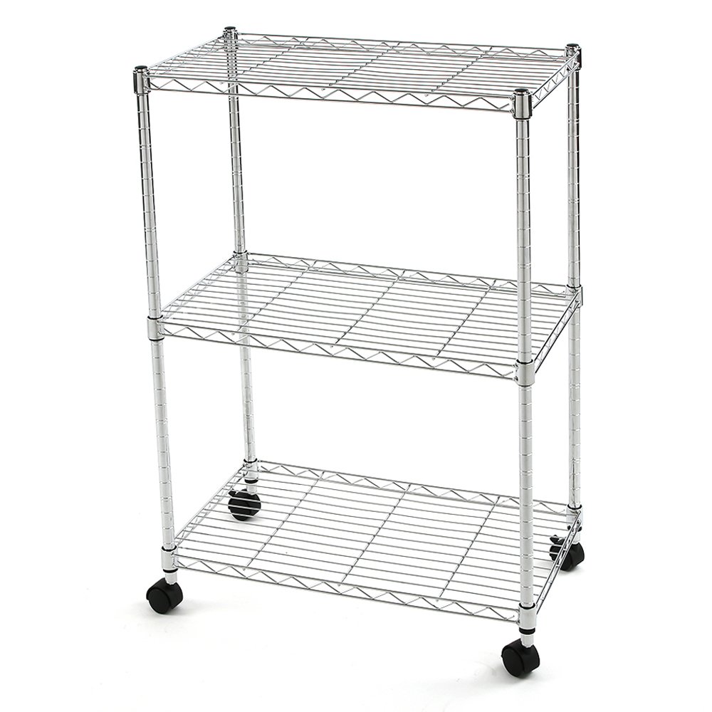 Finnhomy 3 Tier Adjustable Rolling Wire Rack Shelving with Wheels