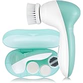 Facial Cleansing Brush for Women, 3-in-1 Face Cleanser and Exfoliator Brush with 3 Brush Heads, 2 Speeds, Battery Operated Waterproof Spin Brush, Portable Travel Case, Perfect Valentine's Day (Green)