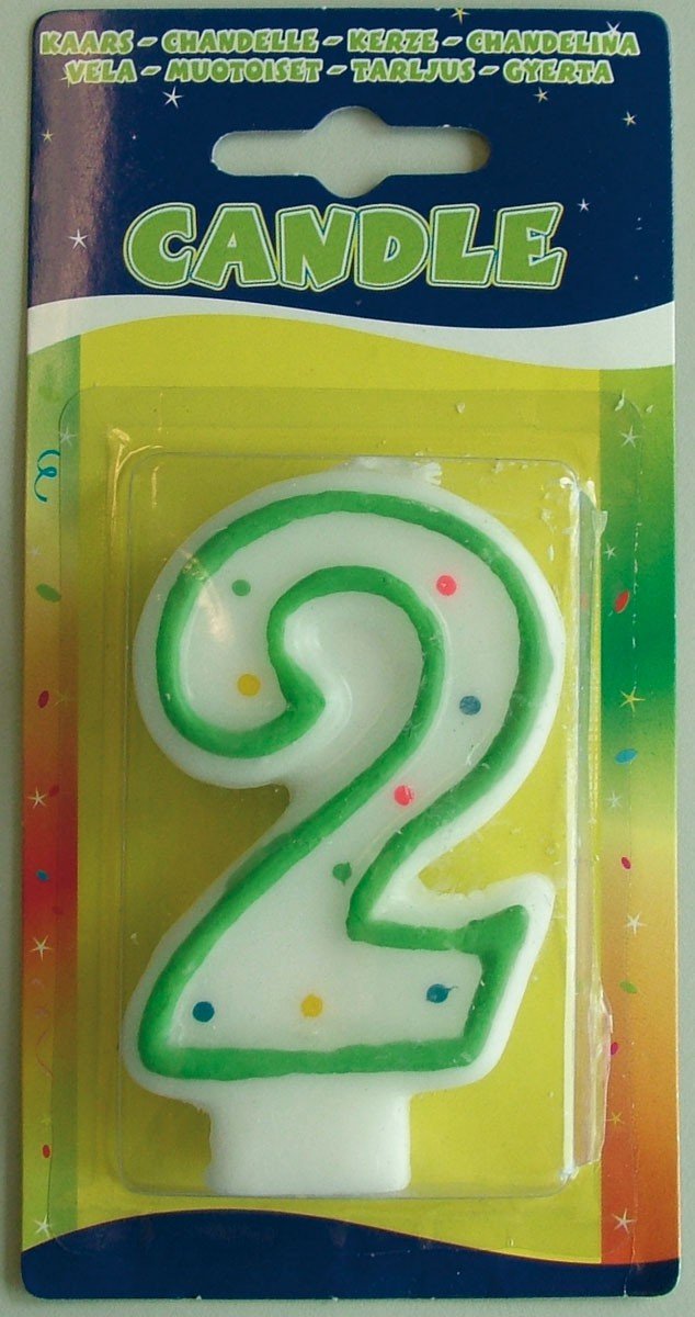 Folat - Birthday Candle Number 2 - White with Colourful Dots