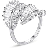 GLOQUAT 18K Gold Plated Adjustable Leaves Stackable Rings Fashion Vintage Leaf Shaped Cubic Zirconia Statement Open Ring Knuckle Rings for Women Engagement Anniversary Rings Jewelry Gifts