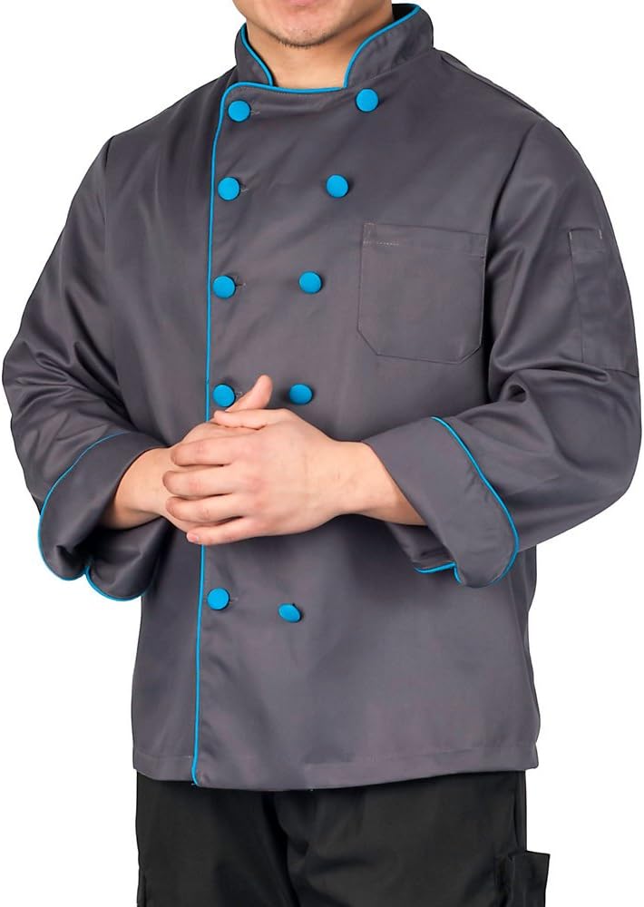 KNG Men's Executive Chef Coat with Contrast Piping and Buttons