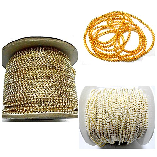GOELX Stone Chain,Pearl Chain,Golden Ball Chain Combo For Jewelry Making, Each 1 Meter- Pack Of 3 Items GOELX Stone Chain,Pearl Chain,Golden Ball Chain Combo For Jewelry Making, Each 1 Meter- Pack Of 3 Items