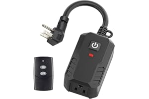 BN-LINK Outdoor Remote Control Outlet Plug Black,Indoor Wireless Outlet Switch Weatherproof Heavy Duty 15A 3-Prong 6-inch Cord 100Ft Range (Battery Included)