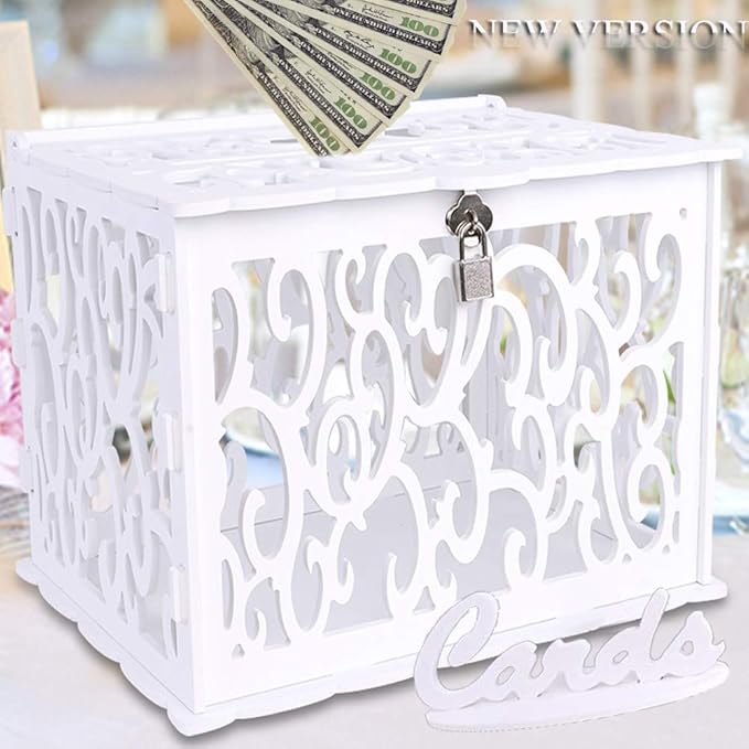 Amazon Com Ourwarm Diy White Wedding Card Box With Lock Pvc Card Box Graduation Card Box Perfect For Weddings Baby Showers Birthdays Bridal Or Baby Showers Home Kitchen