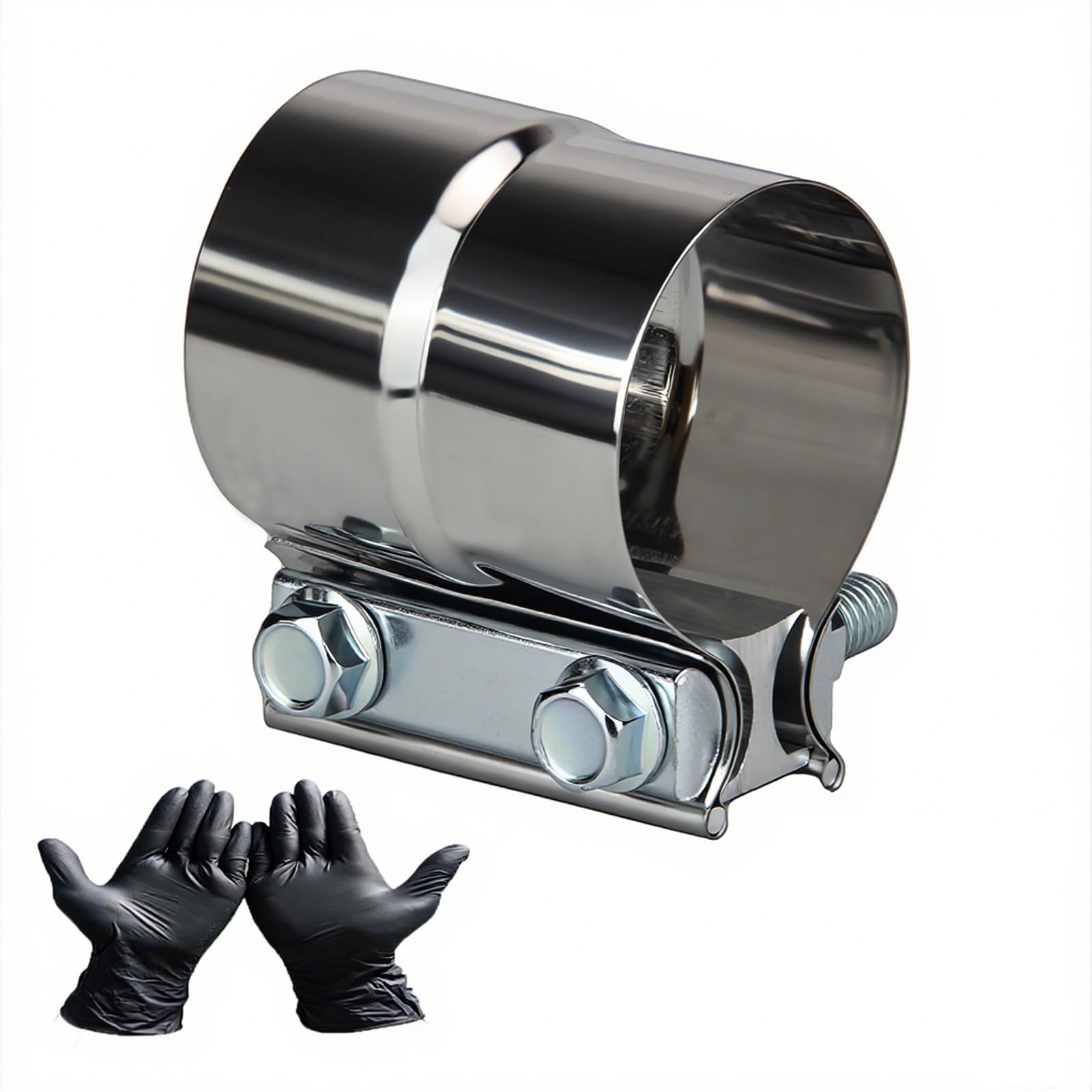 Photo 1 of ?DROIFUIM 2 Pcs 2.25 Inch Exhaust Pipe Clamps Butt 304 Stainless Steel Ring Clamps for Catalytic Converter, Muffler, Conversion (2?2.25 Inch)