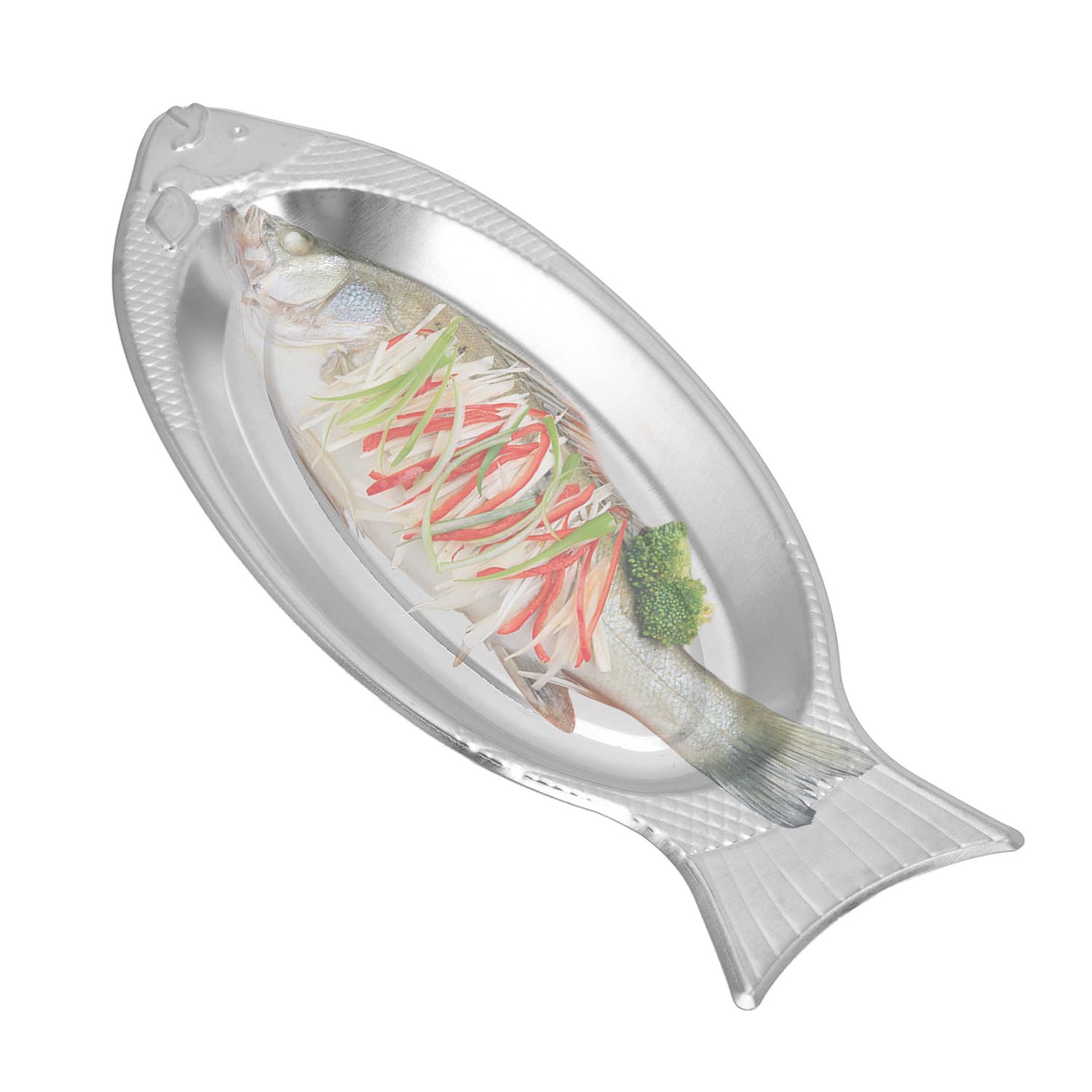 Photo 1 of Hapivida Fish Serving Platters, 13.8inch Silver Stainless Steel Food Serving Trays Decorative Oval Platter Large Sizzling Platter Dishes Food Storage Trays