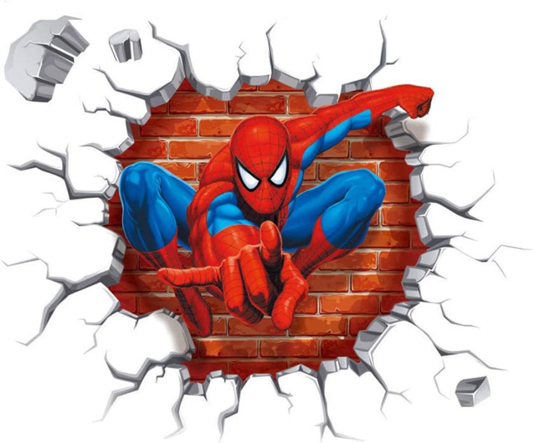 HYSTYLE DIY Removable 3D Cracked Themed Art Boy Room Wall Sticker Home Decal, Children Peel and Stick Wall Decal for Kids Room Wall Decor