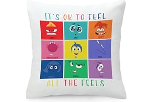 VIMITEAMER Inside Out 2 Pillow Cover Joy Anger Anxiety Fear Envy Sadness Velvet Throw Pillowcase for Home Bedroom Sofa Office Decoration Gift for Children and Friends 18"x18"