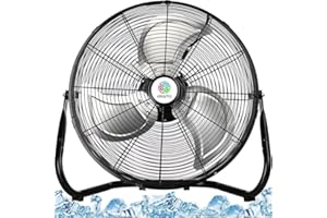 YRWTO Floor Fan, 20 inch Portable Metal Fan, 3-Speed High Velocity Floor Fan, 180 Degree Adjustable Tilt Stainless Steel Industrial Fan, Portable Quiet Fan for Home, Office, Bedroom, Living Room