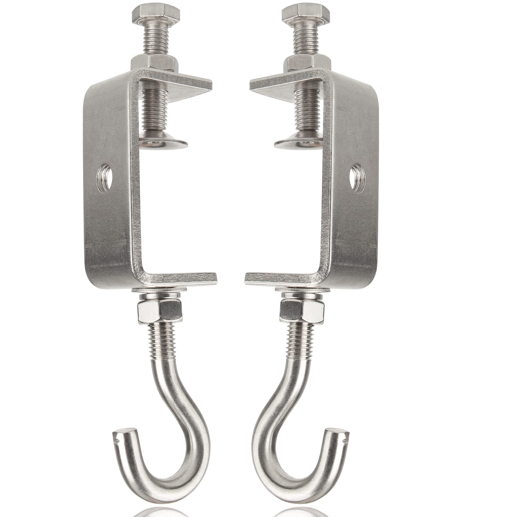 Photo 1 of Foxwake 2 9/16In Stainless Steel Small C Clamps + Heavy Duty Metal Threaded Hanging Screw Hook/Open Cup Bolt Hook, With Stable Wide Jaw Opening&Protective Pad/I-Beam Design (2PCS)
