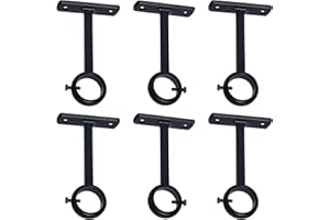 KXLife Ceiling-Mount Single Curtain Rod Brackets Heavy Duty 1 Inch Curtain Rod Holder(Set of 6, Black)