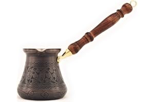 The Silk Road Trade - PCA Series (Large) - Thickest Solid Engraved Antique Copper Turkish Greek Arabic Coffee Pot Heavy Duty 