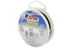 AFW American Fishing Wire Surflon Nylon Coated 1x7 Stainless Steel Leader Wire - Fishing Leader Line for Saltwater, 10lb Test - 250lb Test in Bright, Black, Camo in 30ft, 100ft, 300ft and 1,000ft Lengths