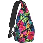 Tropical Hawaiian Flower Sling Bag Crossbody Travel Hiking Chest Backpack Shoulder Daypack for Men Women