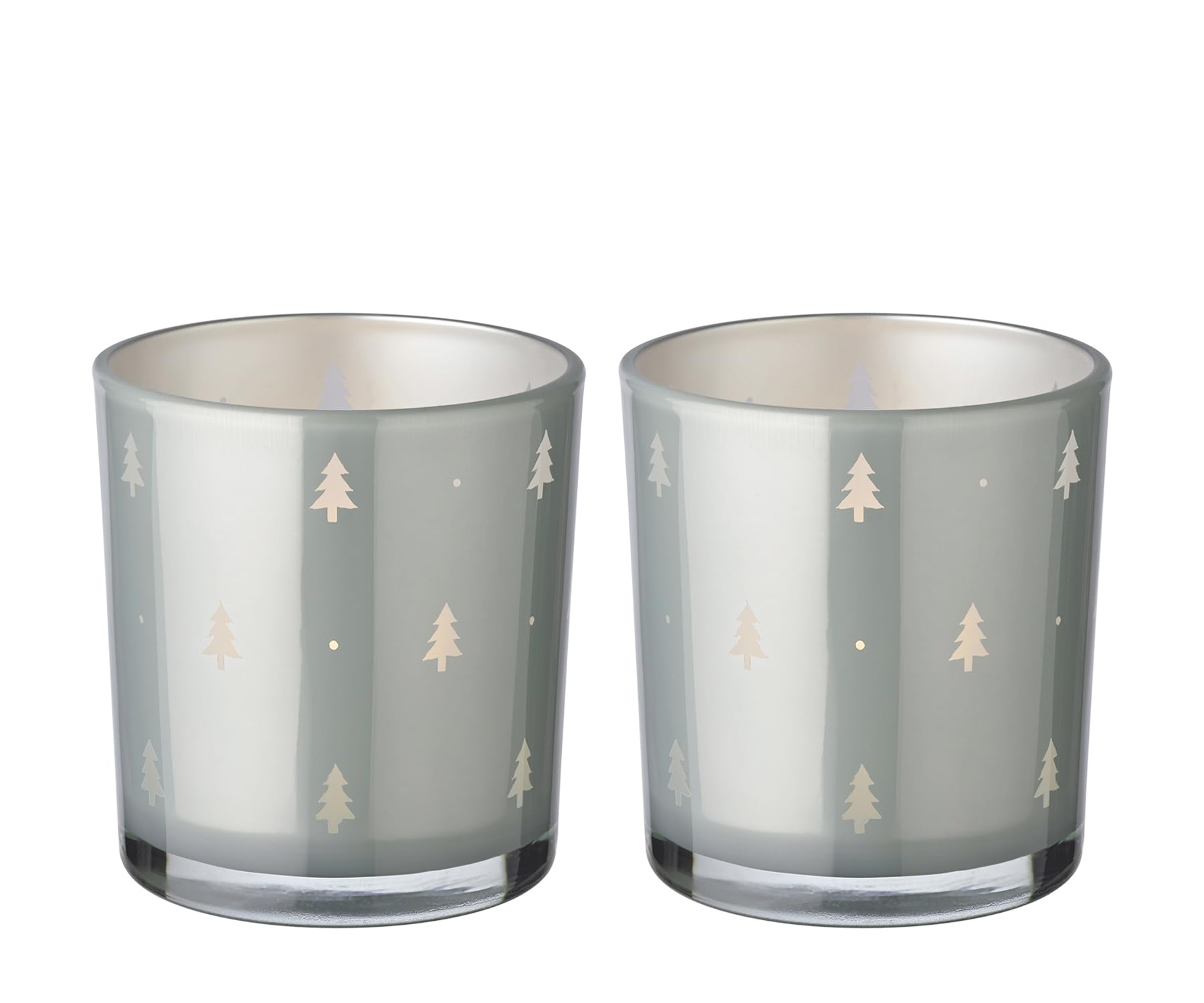 EDZARD Tani Tea Light Glass Set of 2 (Height 8 cm, Diameter 7 cm), Grey, Lantern with Fir Motif