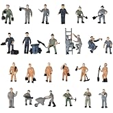 Acxico 25pcs Simulation Train Track Railroad Worker Model People Figures with Tools 1:87 HO Scale for Miniature Scenes
