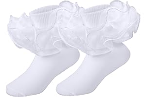 KUANINUNAR Toddler Baby Girls Ruffle Soft Double Frilly Lace Socks Kids Cute Ankle Cotton Dress Socks