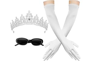 UINTOON Princess Costumes Accessories for Women Silver Crown Headband Queen Tiara Long White Gloves and Sunglasses Set for Womens Princess Costume Party Cosplay Dress Up Bachelorette Party Decorations