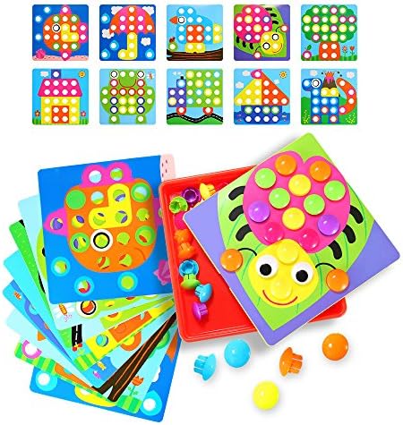 Allas Button Art, Mushrooms Nails Color Matching Mosaic Pegboard Early Learning Educational Toys Set for Boy &amp; Girls