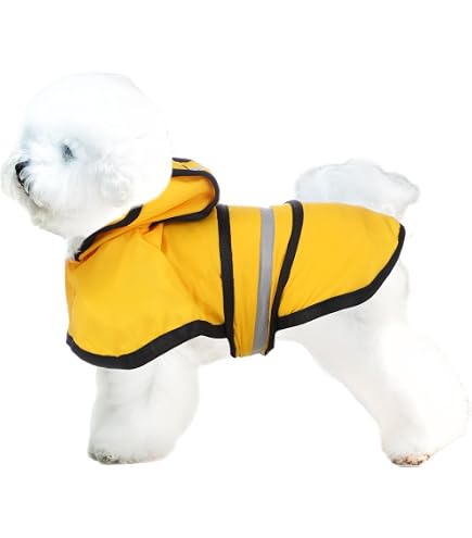 SlowTon Chubasquero Transparente Para Perros: Poncho Impermeable Con Capucha Y Tiras Reflectantes (S/M/L/XL)