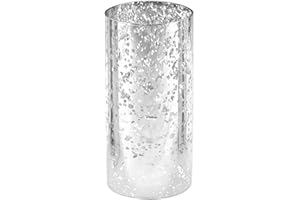 WGVI Hurricane Candle Holder Sleeve, W: 3", Ht: 6", Silver Speckled Glass Cylinder Open Both Ends, Chimney Tube Shade, 1 Piece
