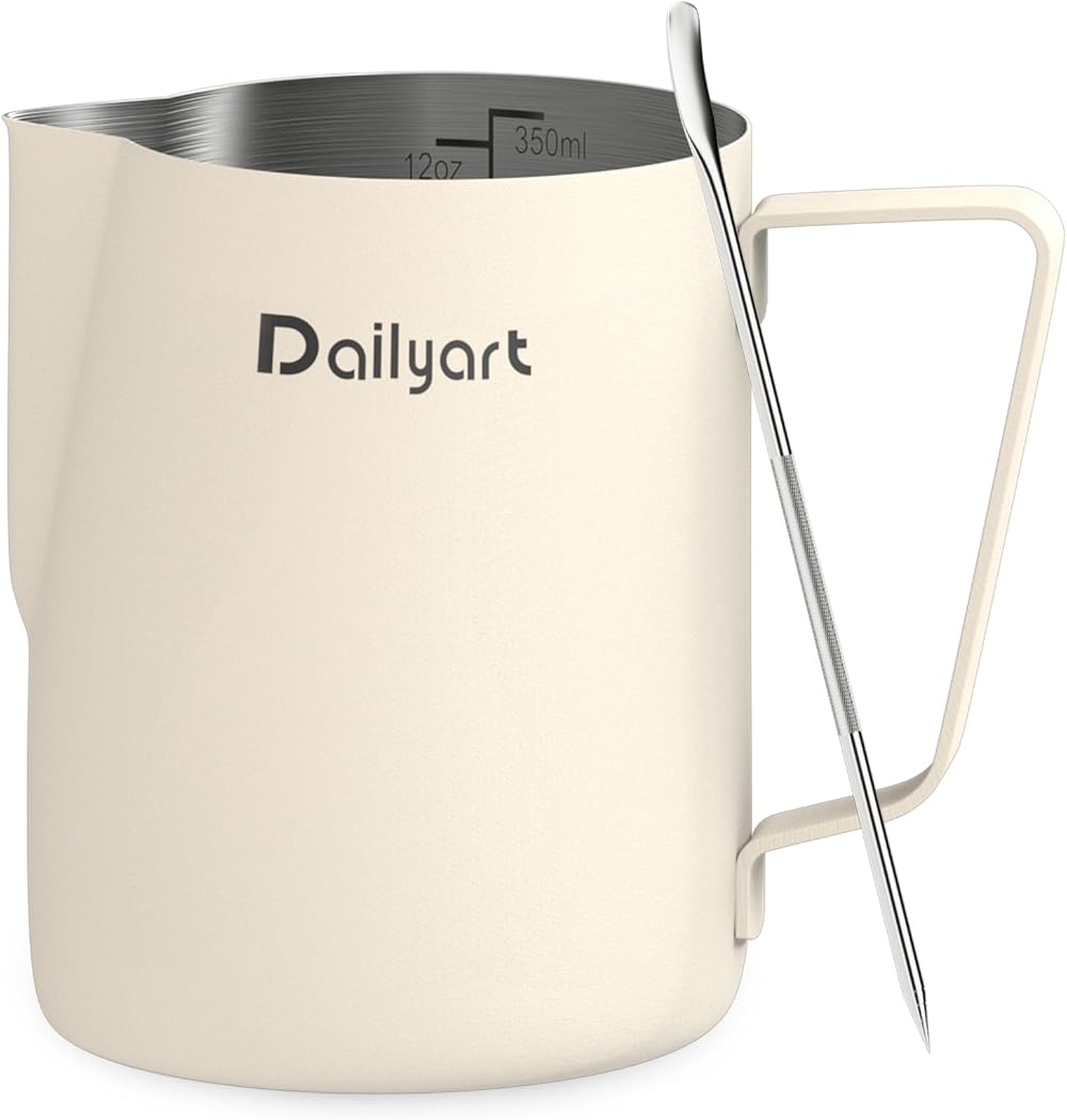 Dailyart 12oz Milk Frothing Jug 304 Stainless Steel Latte Art Pen Cream White
