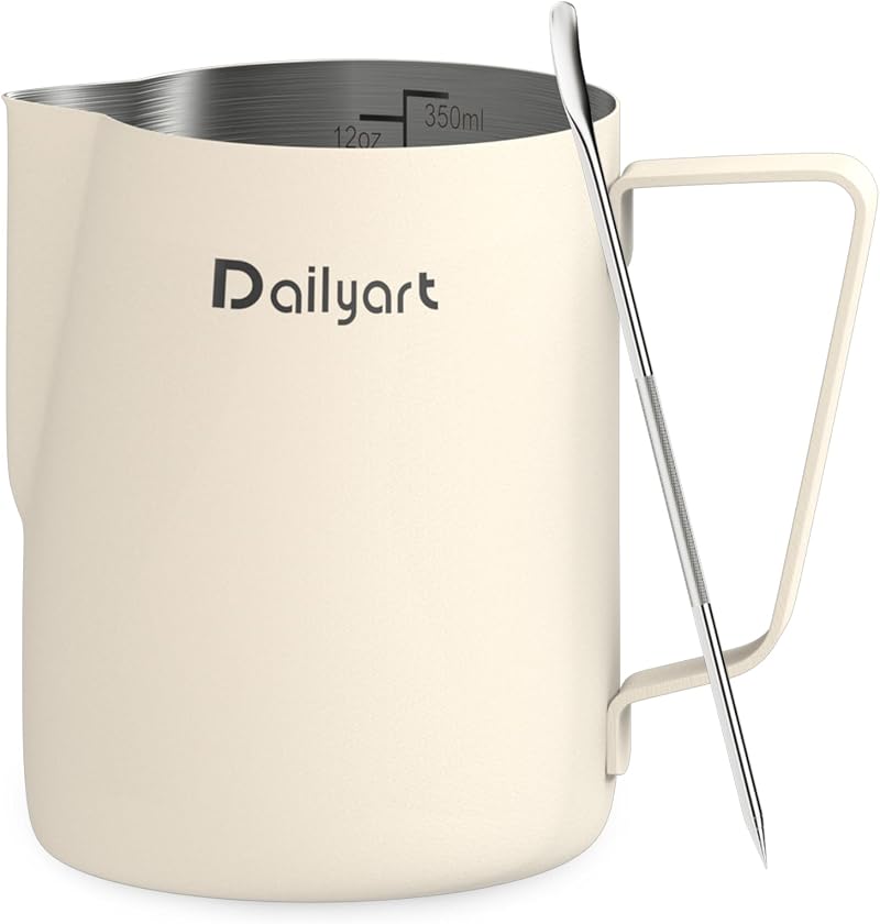 Dailyart 12oz Milk Frothing Jug 304 Stainless Steel Latte Art Pen Cream White