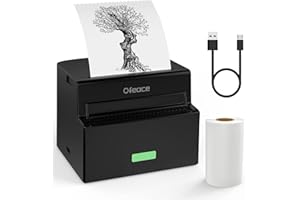 Ofeace Sticker Printer, Mini Printer Portable Thermal Printer Inkless Pocket Printer Bluetooth Photo Printer for Learning Assistance, Study Notes, Journal, Fun, Work (Black) (Black)