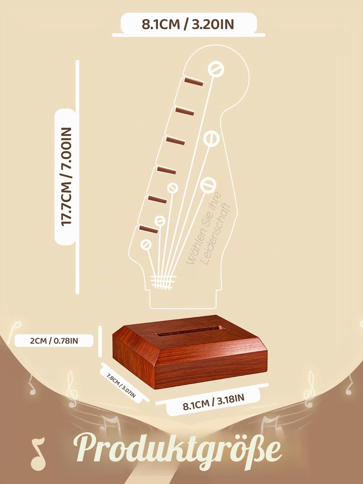 CoolGift Mart Light Up Gitarren-Pick-Halter, Acryl E-Gitarre Kopfplatte geformt Pick-Halter mit hölzernen Basis für Picks Lagerung und Anzeige, Geschenk für Gitarrenspieler Gitarristen 3