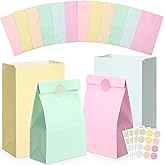 Skyygemm 36 Pcs Pastel Party Favor Paper Bags Candy Paper Gift Bags with Stickers 5.1 x 3.2 x 9.5'' for Festival Holiday Baby Shower Birthday Wedding Party Anniversaries