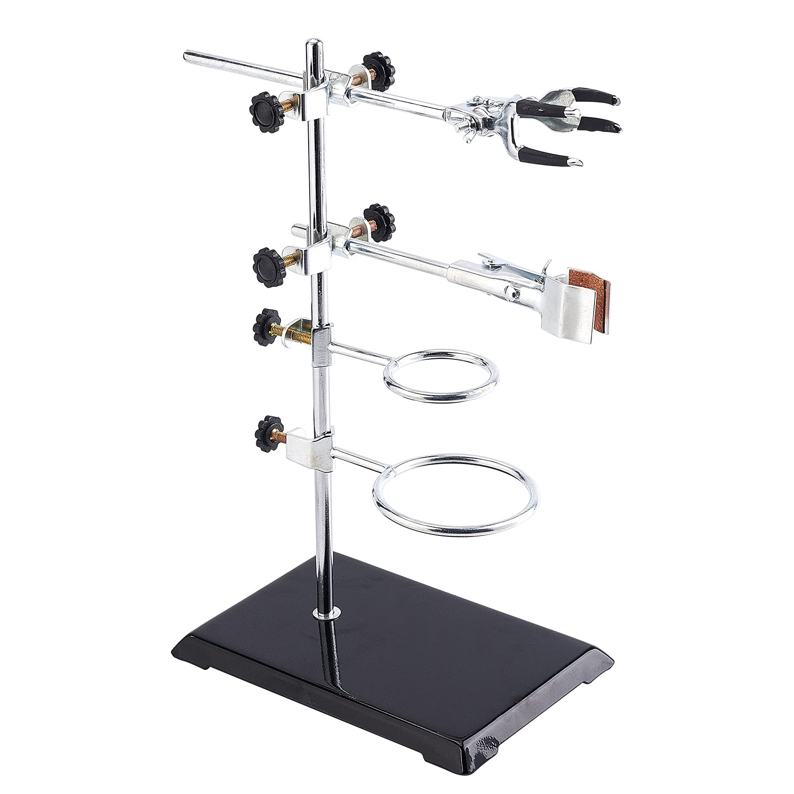 OLYCRAFT Laboratory Grade Stand Support Set with Coated Base (8.3"x5.4") Rod (Length 13.8") 2 Retort Rings Flask Clamp Clamp Retort Jaw and lab Finger Clamps for Laboratory Experiments