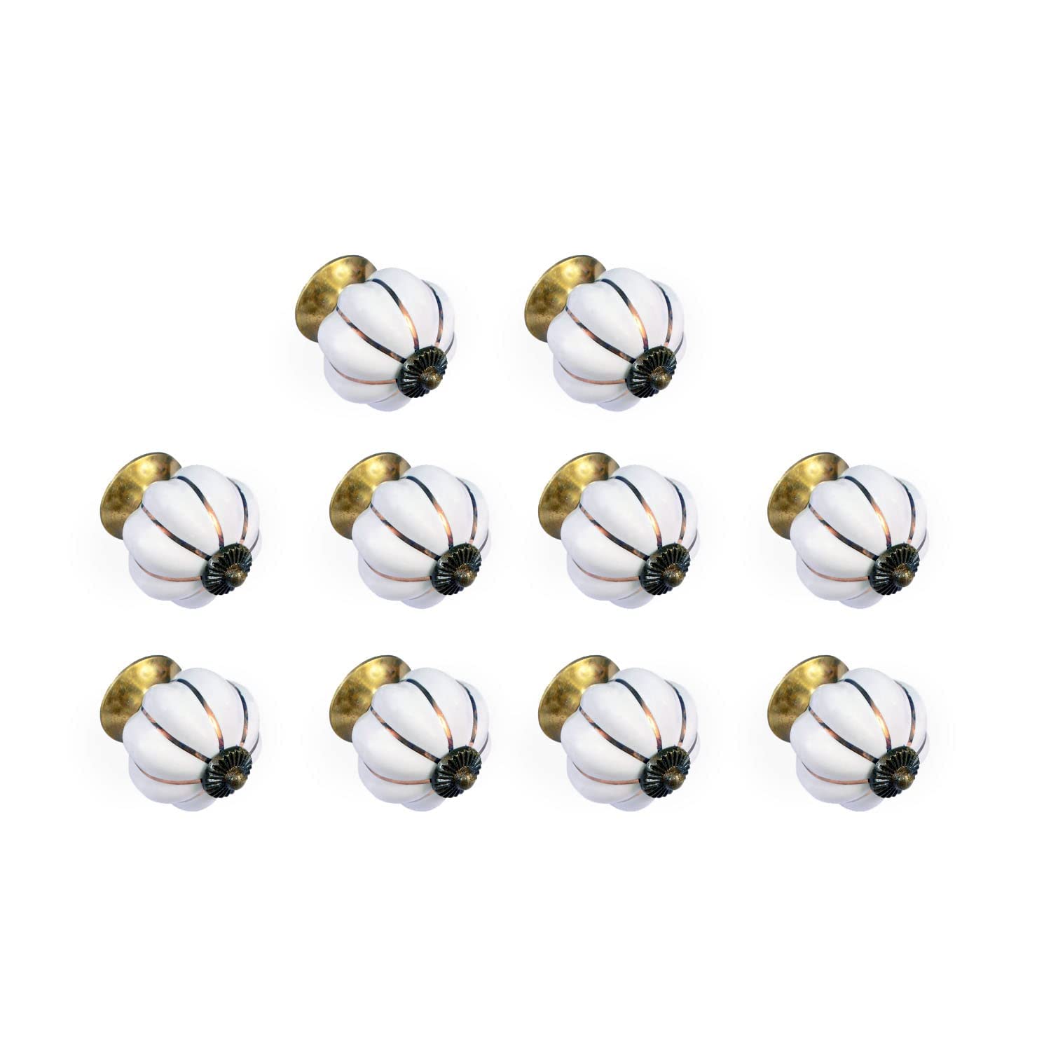 Nacnic Set of 8 Ceramic knobs in White and Gold, Hand Painted with Different Designs. Handcrafted Handles for cabinets, Drawers, Dressers and Hangers. Classic knobs of 40mm Diameter.