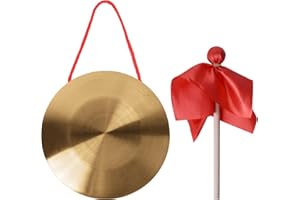 Emperoch 15cm Brass Gong with Mallet, Mini Gong Instrument with Wooden Mallet and Red Ribbon for Home Office Celebration Shop