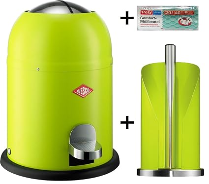 Wesco Single Master 9-Liter Mülleimer limegreen + Küchenrollenhalter limegreen + 40 Müllbeutel im Set