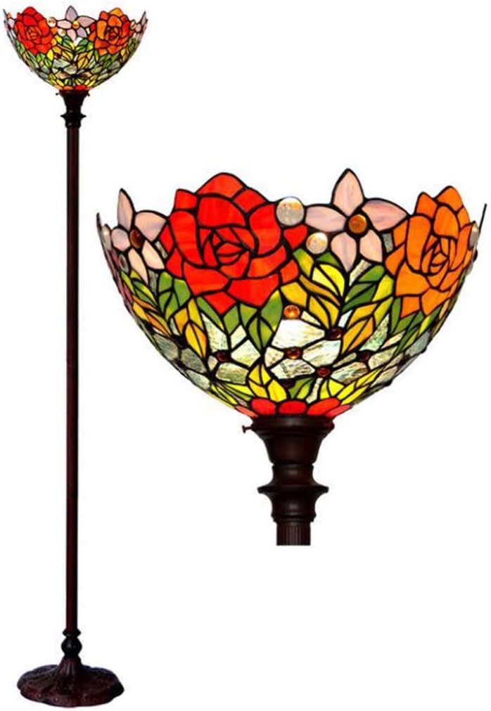 Yd H15 Inch Tiffany Style Floor Lamp Rose Design Handcrafted