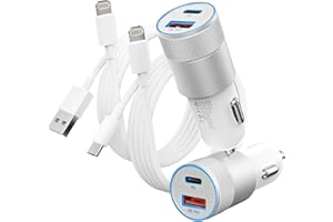 PAIMIAN Car Charger [Apple MFi Certified], 2 Pack 48W Dual Port USB C Fast Charger with USB-C to Lightning Cable and USB-A to Lightning Cable, PD/QC 4.0 Type C Car Charging for iPhone/iPad/Airpods and More