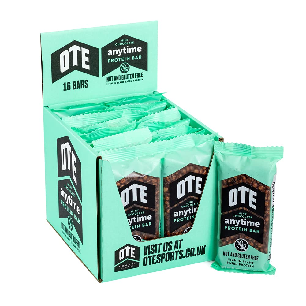 OTE Anytime Protein Bars - Low Calorie Protein Snack with Plant Based Protein - Suitable for Vegetarians - Post Workout Recovery - Box of 16 (Mint Chocolate)